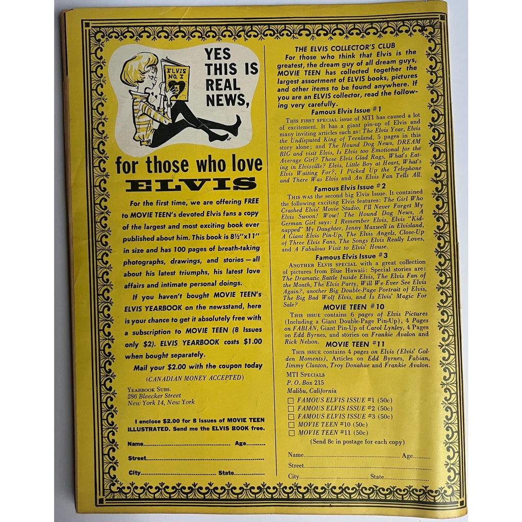 Rare, Original November 1964 Movie Teen Illustratrated Elvis Presley and The Beatles Cover, TCB, McCartney, Lennon, Harrison, Starr, Rock