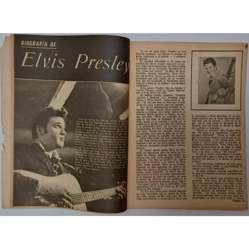 Uber Rare 1959 Mexican Elvis Presley Magazine Notitas Musicalas King of Rock n Roll, Graceland, Hound Dog, TCB, EP, Jailhouse Rock