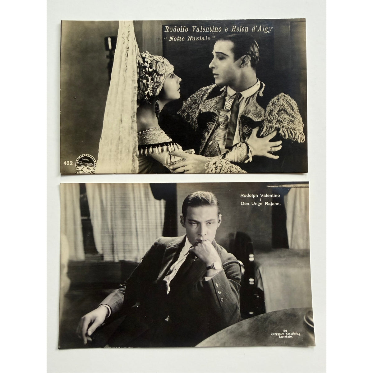 Scarce 1920s Rudolph Valentino Postcards, Young Rajah, Sainted Devil, Hollywood, The Sheik, Blood and Sand, Four Horsemen of the Apocalypse