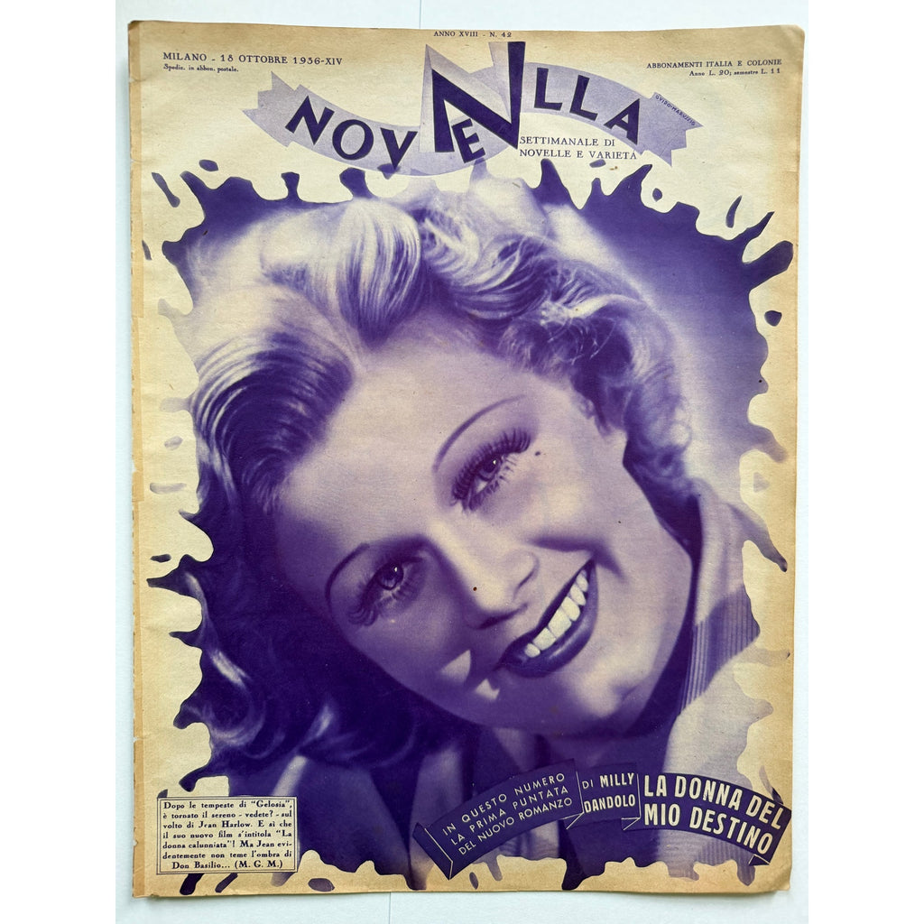 RARE Italian 1936 Jean Harlow Magazine Libeled Lady, Red Dust, Dinner at Eight, Wife vs. Secretary, Public Enemy, Saratoga, Riff Raff