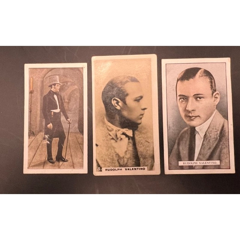3 Rare 1920s UK Rudolph Valentino Tobacco Cards Cigarette Cards Strip Card The Eagle, The Sheik, Sainted Devil, Beyond the Rocks, Blood and Sand
