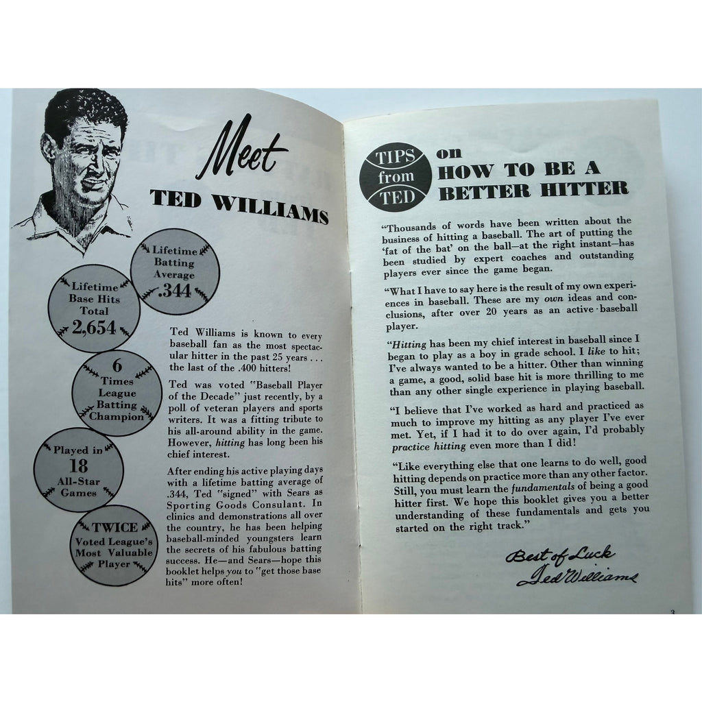 Scarce 1960's Ted Williams Sears Booklet Boston Red Sox Baseball Teddy Ballgame, Splendid Splinter, The Kid, BoSox, Hall of Fame