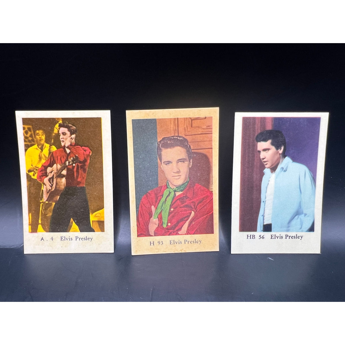 3 1950's and 1960's Dutch Gum Elvis Presley Cards Loving You, King Creole, TCB, Jailhouse Rock, Hound Dog, Rockabilly, Graceland