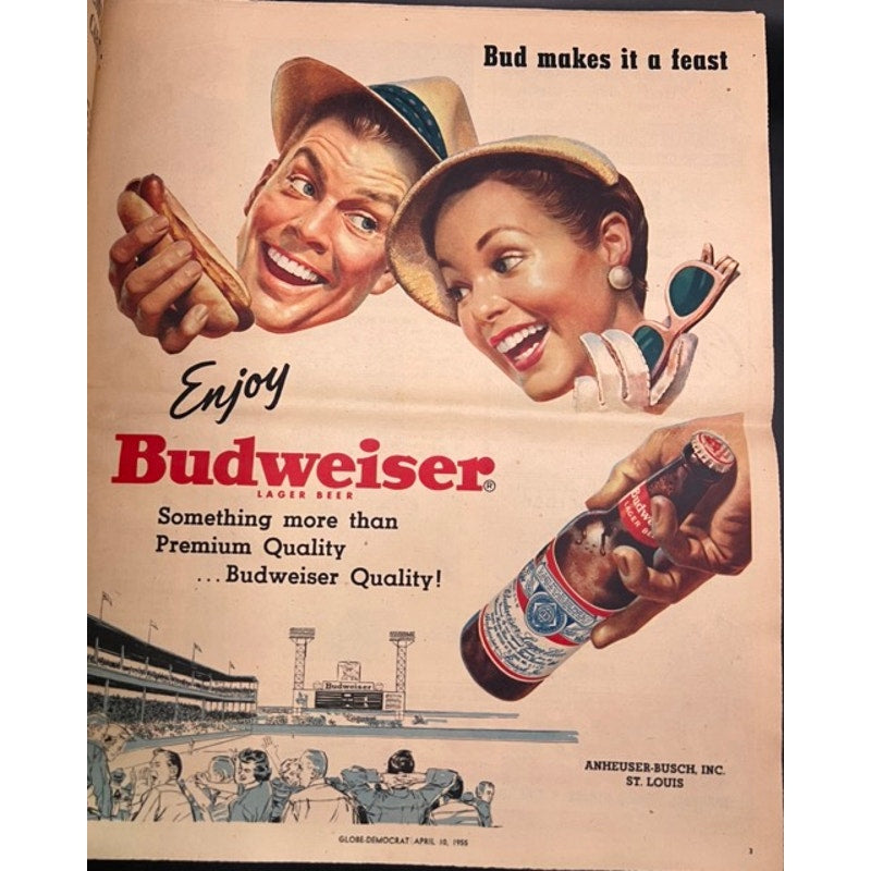 1955 St. Louis Globe Democrat Cardinals Section Stan Musial Hunters Hot Dog Baseball Cards, Stan the Man, 1955 Cardinals, World Champs