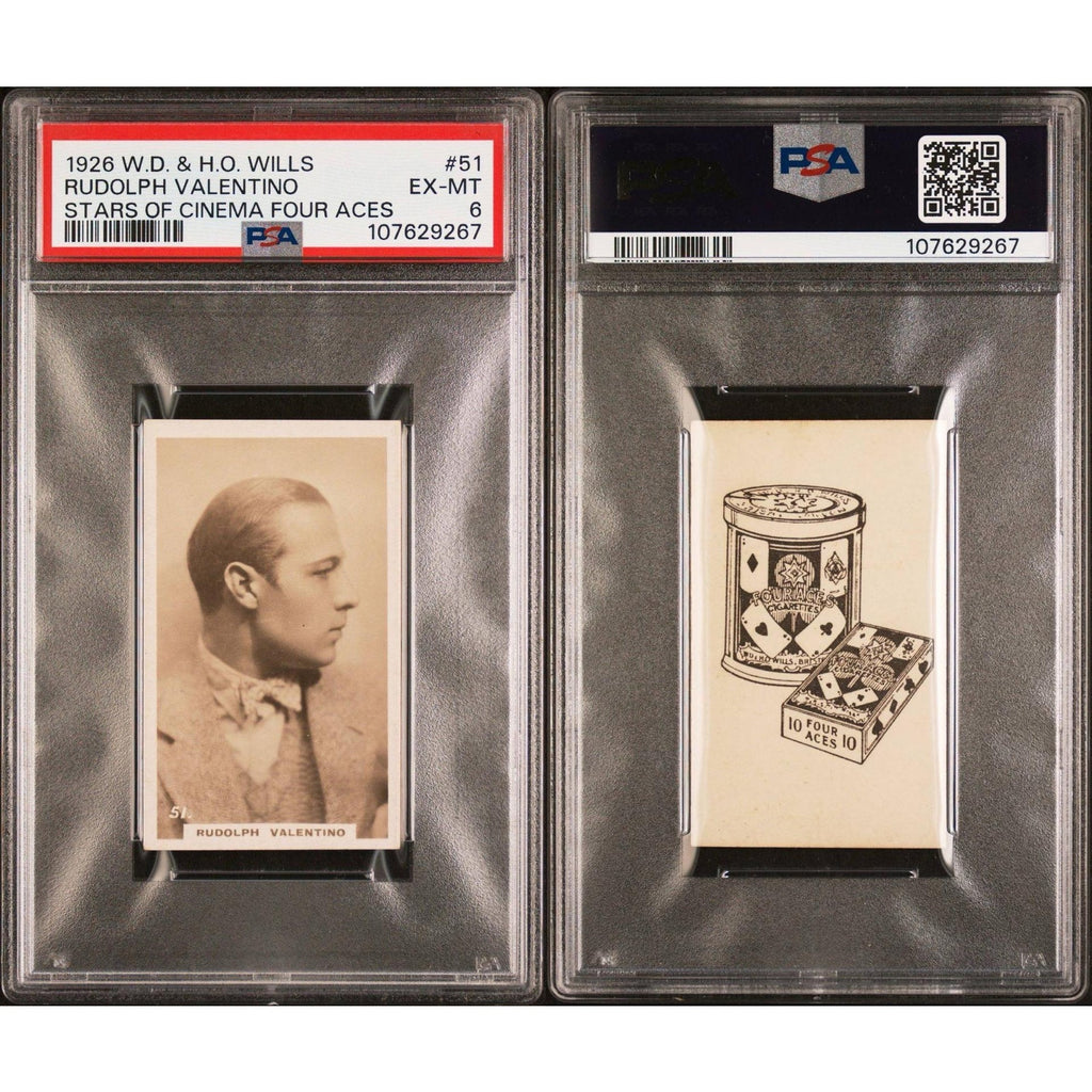 Original 1926 W.D. & H.O. Rudolph Valentino PSA 6 Four Aces Stars of Cinema Tobacco Card, Silent Movie, Latin Lover, Sheik, Hollywood, Cobra