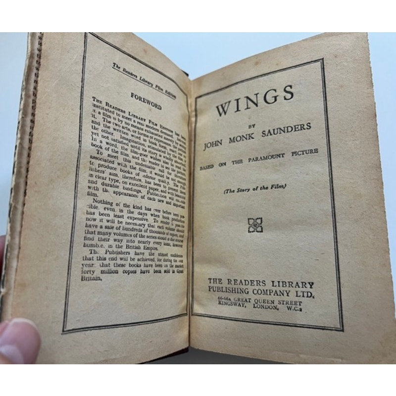 RARE London 1929 Wings Movie Tie In Book Clara Bow Gary Cooper w Dust Cover, It Girl, The Wild Party, WWI, Hollywood