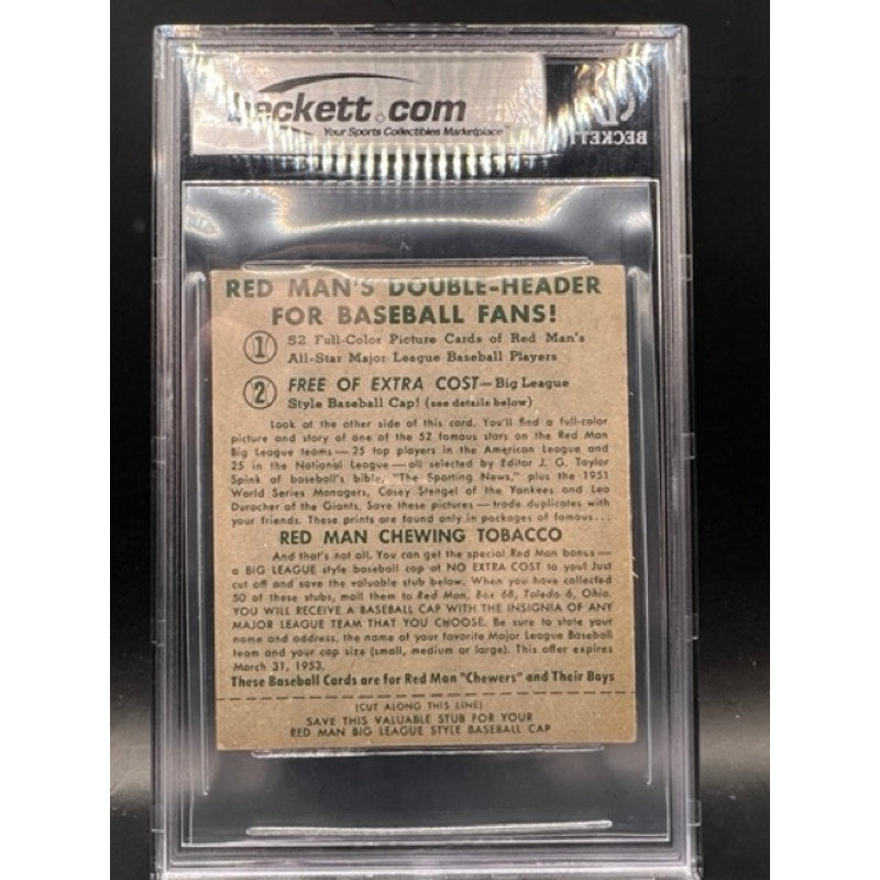 1952 Red Man Bob Feller Auto Becket 10 Inscribed HOF Cleveland Indians, Cleveland Guardians, Baseball Tobacco Card, Bullet Bob, Rapid Robert