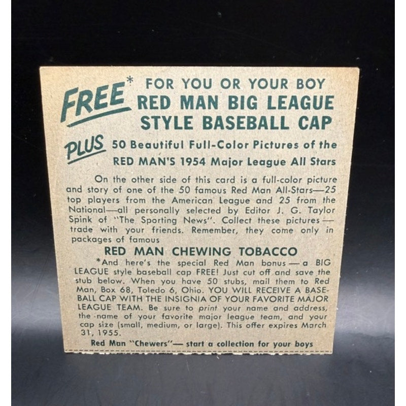 1954 Red Man Al Red Schoendienst St. Louis Cardinals Baseball Card MLB No Tab, Manager, Player, Hall of Fame