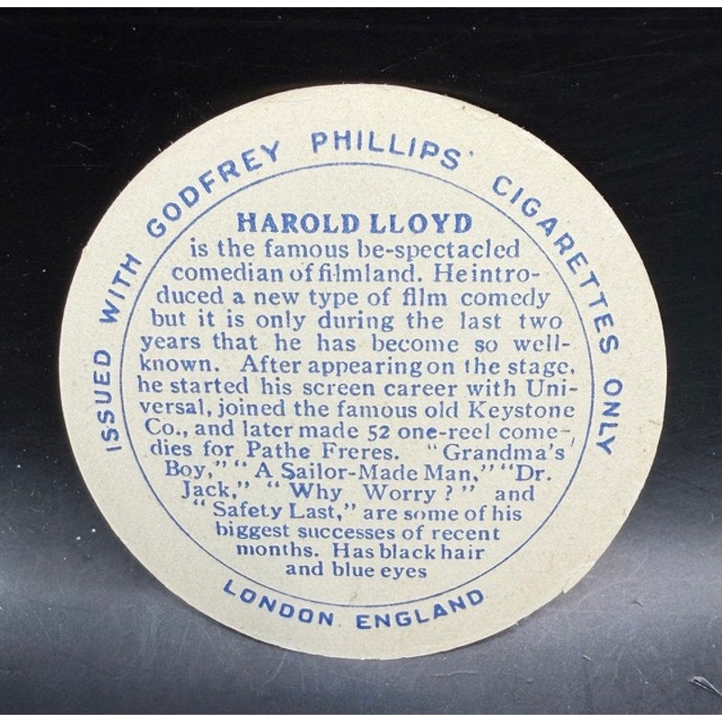 RARE Round 1924 Godfrey Phillips Harold Lloyd Safety Last, Freshman, Speedy, Girl Shy, Why Worry, Bettie Page, Marilyn Monroe