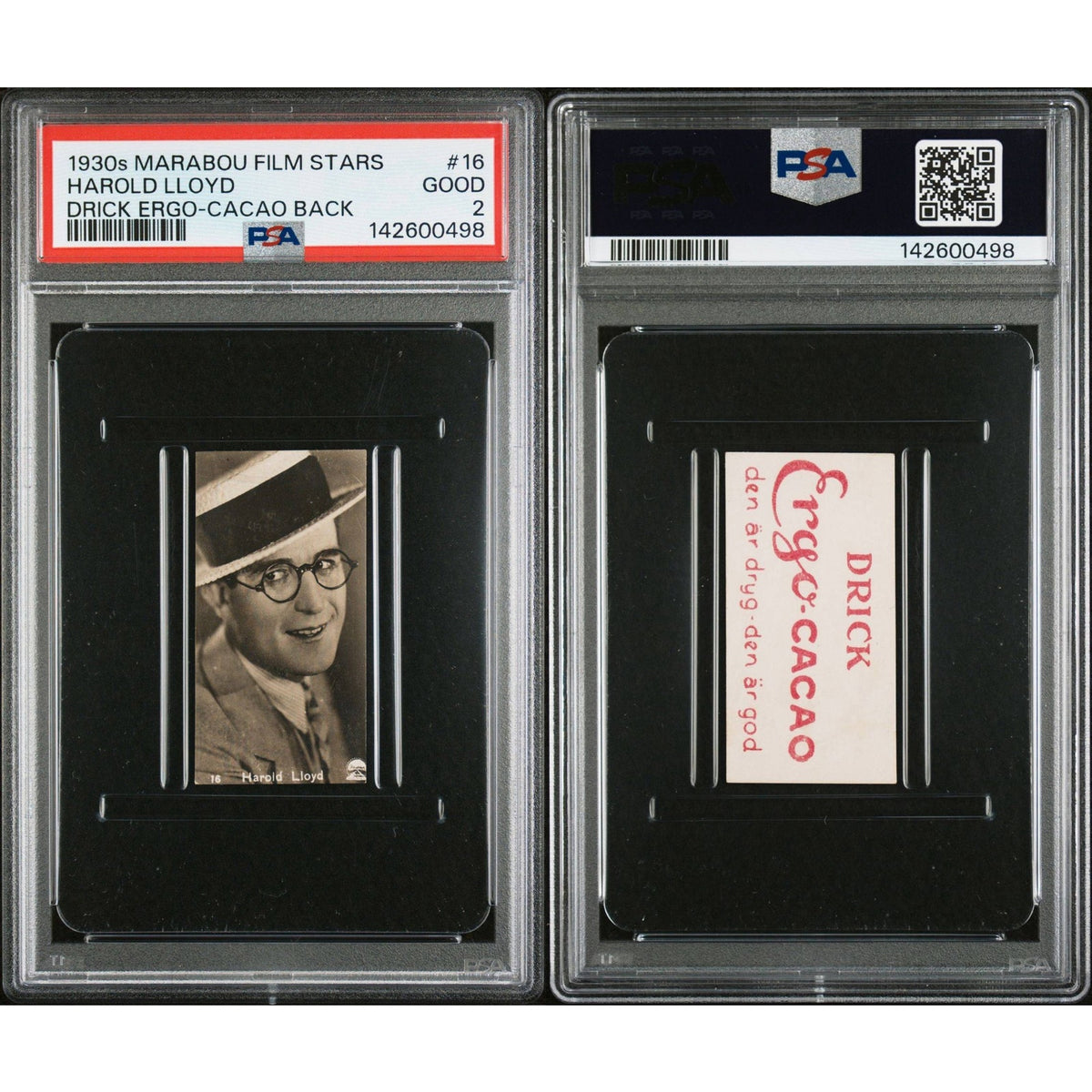 1930s Marabou Film Stars Harold Lloyd PSA 2 Only 2 Graded! Speedy, Girl Shy, Why Worry, Safety Last, Freshman, Drick Ergo-Cacao Back!