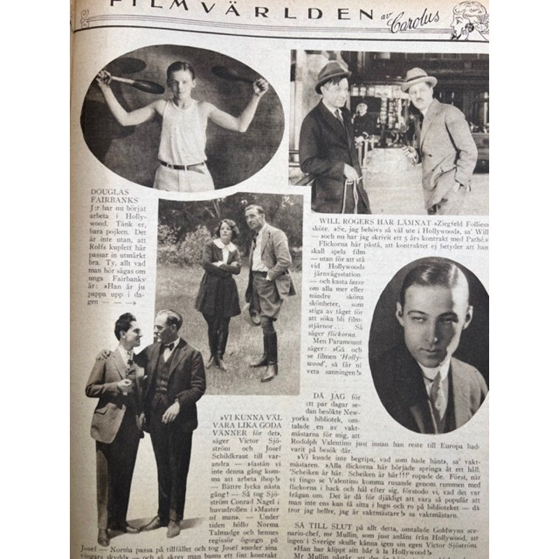 Rare 1923 Swedish Film Journalen Rudolph Valentino Magazine Fairbanks, Will Rogers, The Sheik, Blood and Sand, Cobra, The Eagle