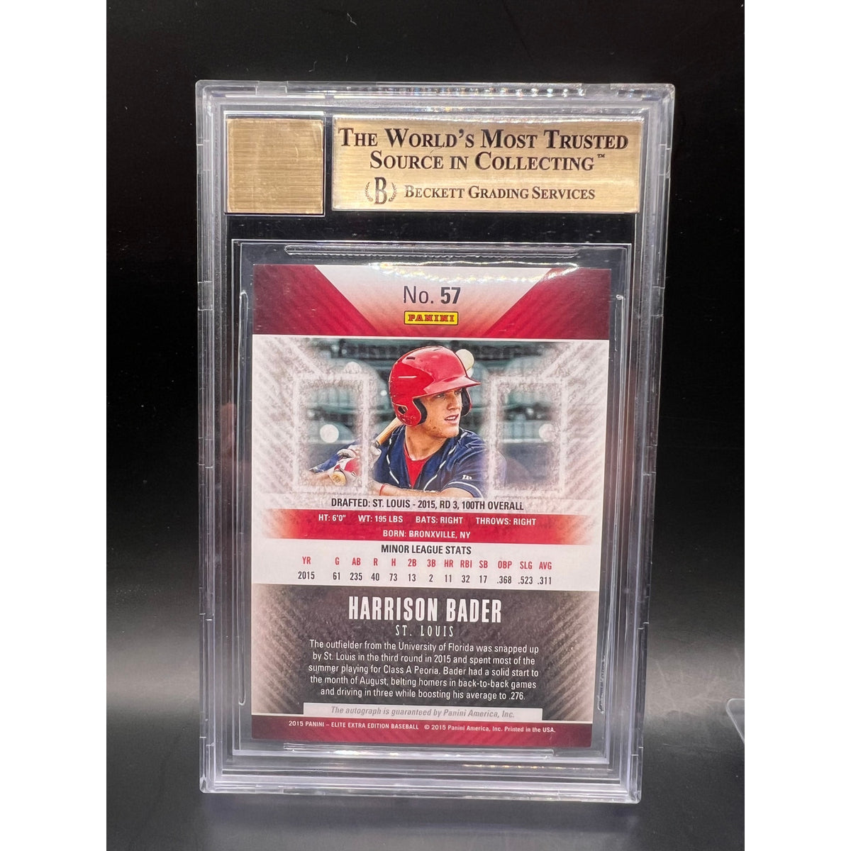 2015 Elite Extra Edition Harrison Bader Auto Beckett 9.5/10 St. Louis Cardinals, San Fransisco Giants, MLB, Baseball Card