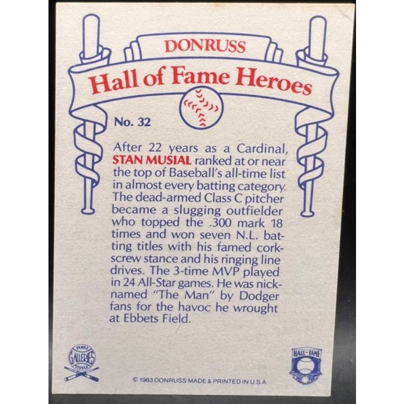 1983 Donruss Stan Musial Autographed Baseball Card Stan the Man Cardinals, MLB, St. Louis Cardinals