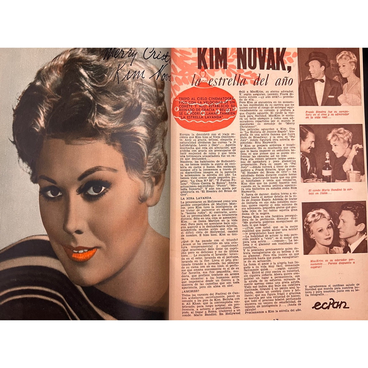 Rare 1957 Chile Ecran Marilyn Monroe Magazine Christmas Edition Gregory Peck