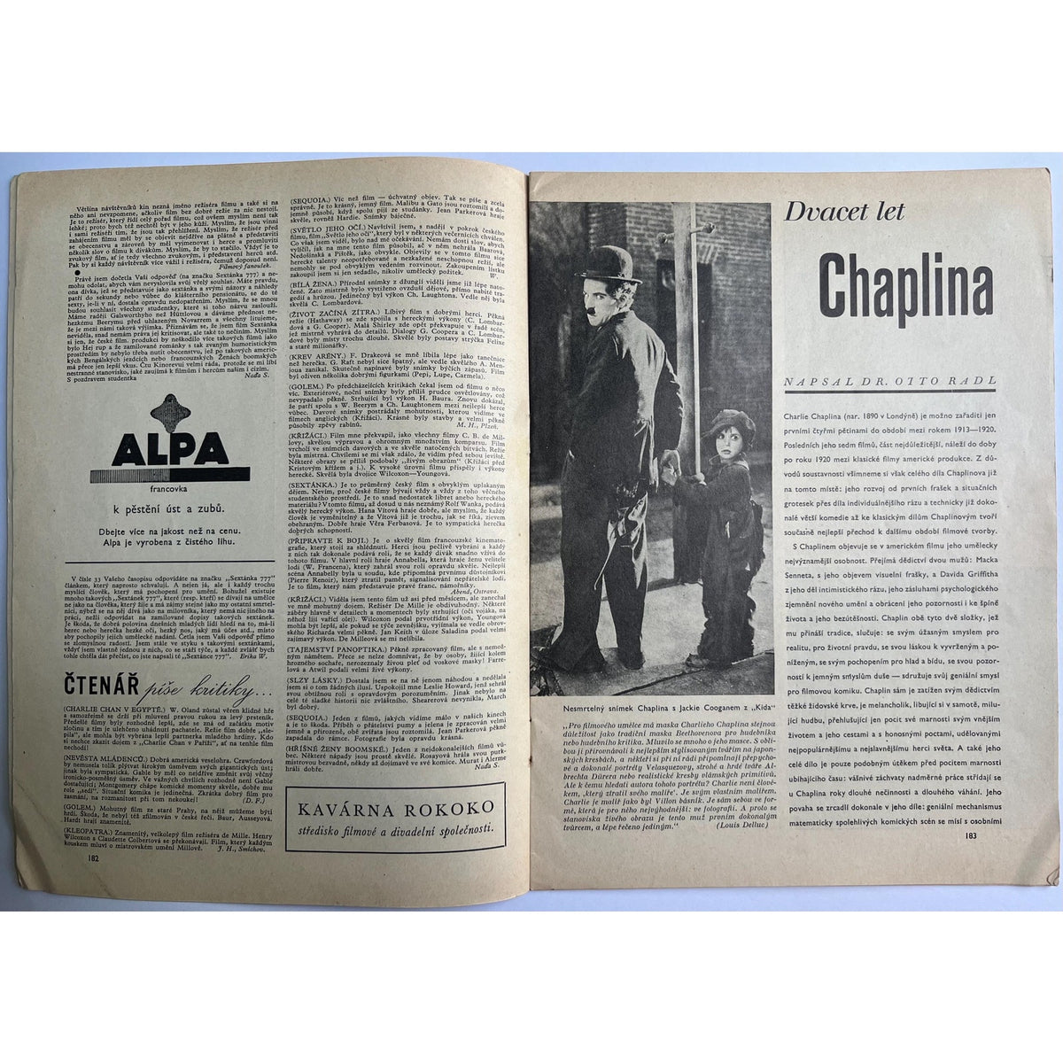 Original Rare 1936 Czech KinoRevue Charlie Chaplin Magazine Paulette Goddard City Lights Charles Chaplin Little Tramp The Kid, Gold Rush