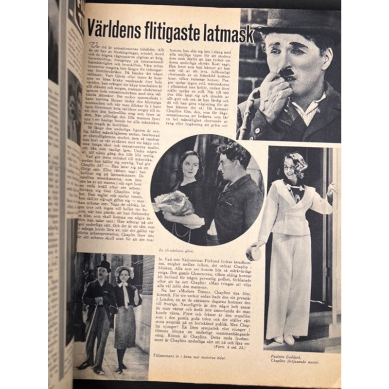 RARE 1936 Swedish Vara Damer Charlie Chaplin Magazine Modern Times, Paulette Goddard, Charles Chaplin, The Kid, Great Dictator
