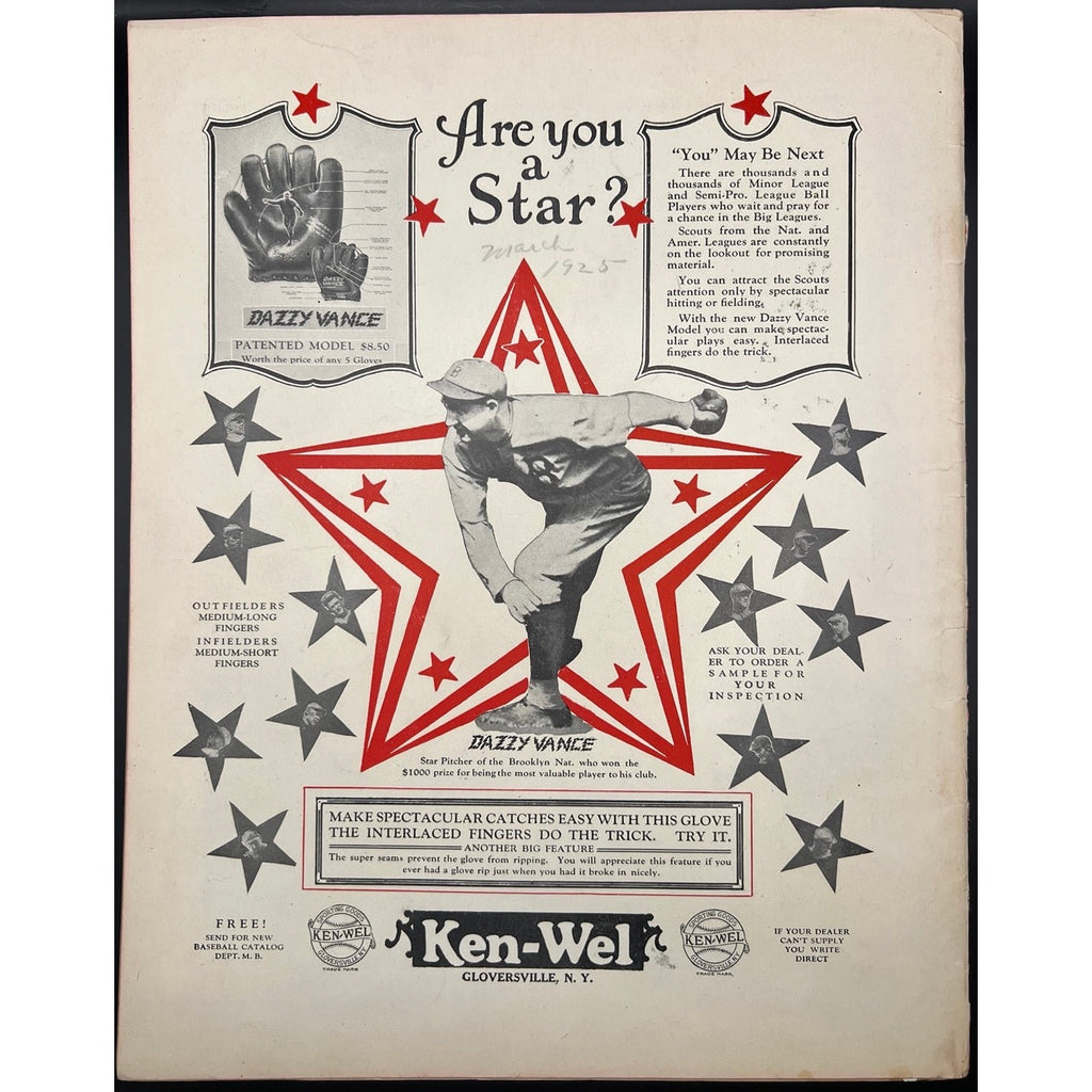 RARE 1925 Baseball Magazine Rogers Hornsby St. Louis Cardinals The Rajah, New York Giants, Chicago Cubs, St Louis Browns