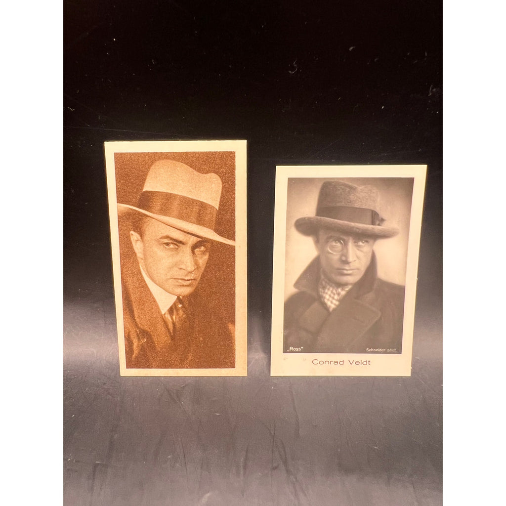 2 Rare German, London 1930s Conrad Veidt Cards, Count Kostia, Dr. Caligari, Hollywood, Rasputin, Man Who Laughs, Casablanca