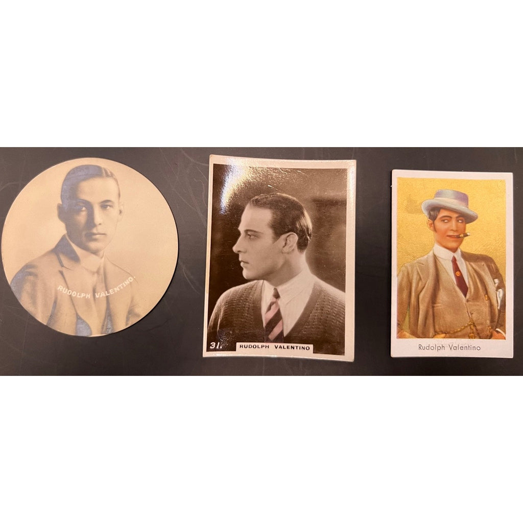 3 Rare 1920's UK Rudolph Valentino Tobacco Cards Cigarette Cards Strip Cards Cobra, Blood and Sand, The Sheik, The Eagle Rudy
