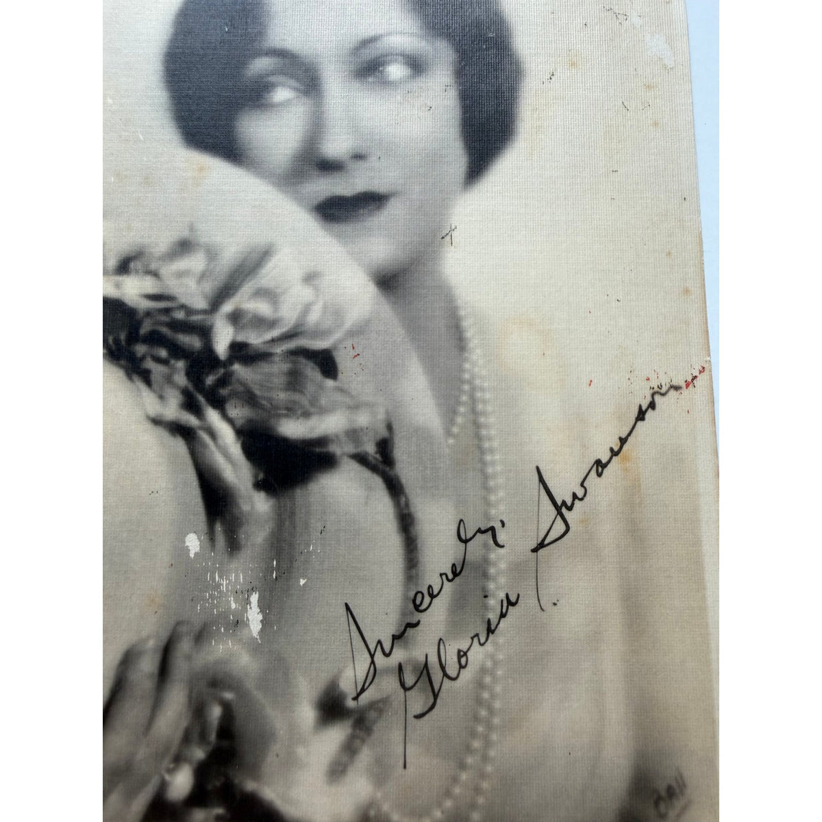 RARE 1920s Gloria Swanson Photo Linen Fan Photo Sunset Boulevard, Queen Kelly, Beyond the Rocks, Male and Female Untamed Lady Sadie Thompson