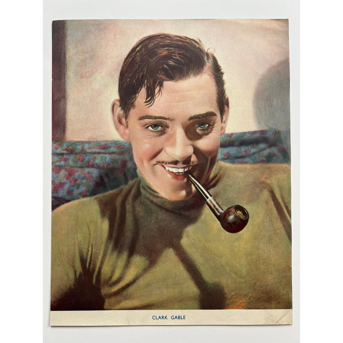 RARE Color 1930s Clark Gable Jean Harlow Fan 8.25 x 10.5 Photo/Page Hollywood, Saratoga, Red Dust, Wife vs. Secretary