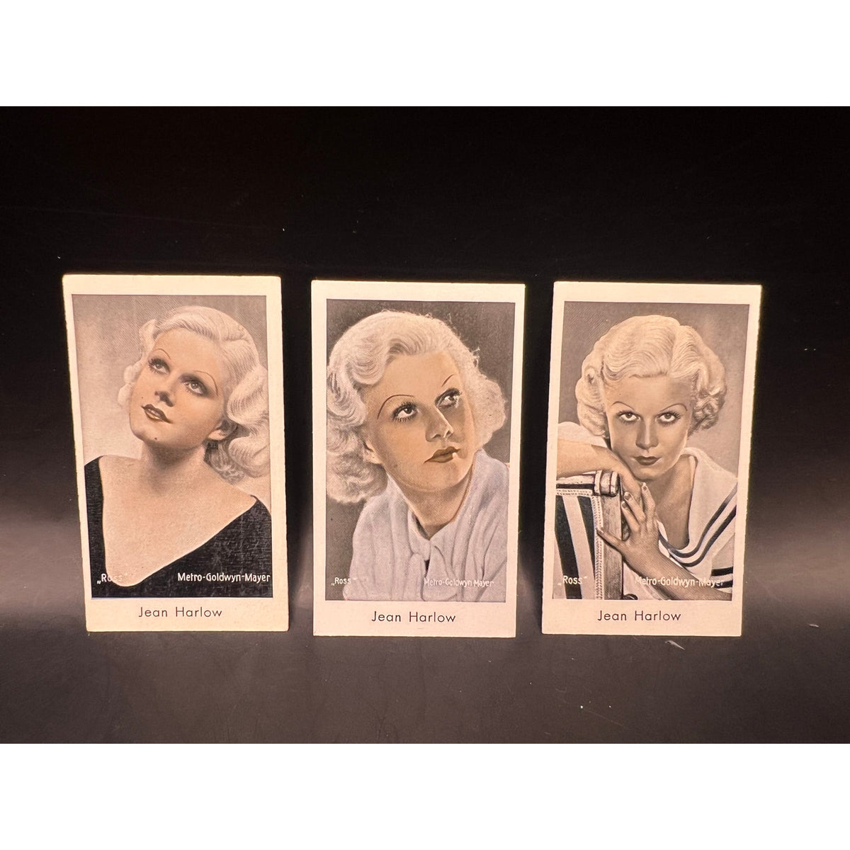 3 RARE 1930's Caid Jean Harlow Cards Platinum Blonde, Dinner at Eight, Riff Raff, Wife Vs Secretary, Public Enemy, Red Dust