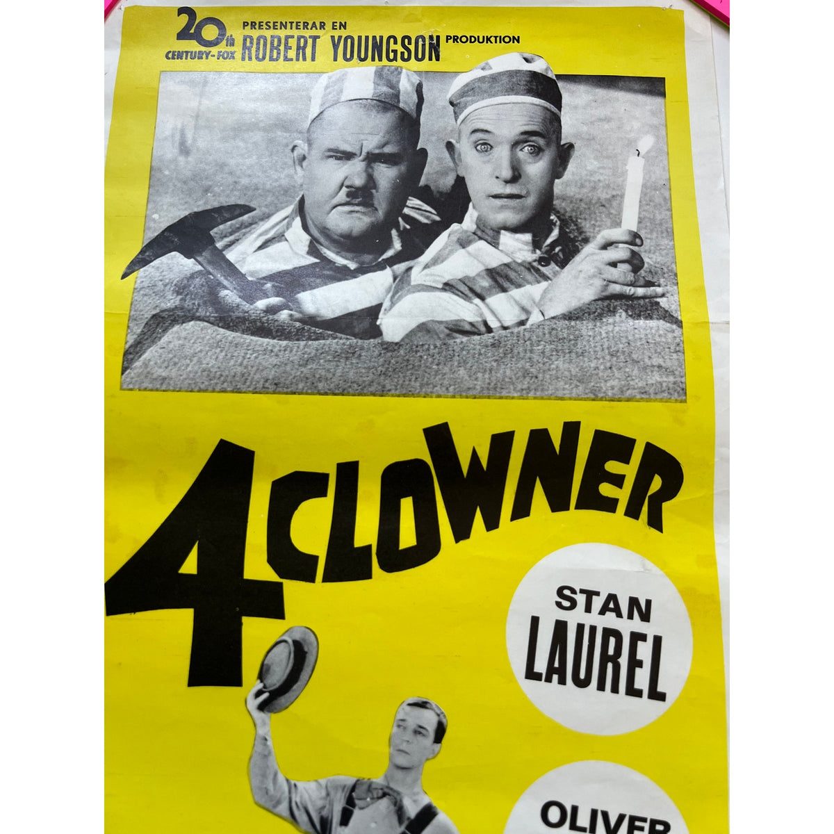 RARE 1970 Swedish 4 Clowner Laurel and Hardy Buster Keaton Charley Chase Poster, Bonnie Scotland, Beau Hunks, The General, Hollywood