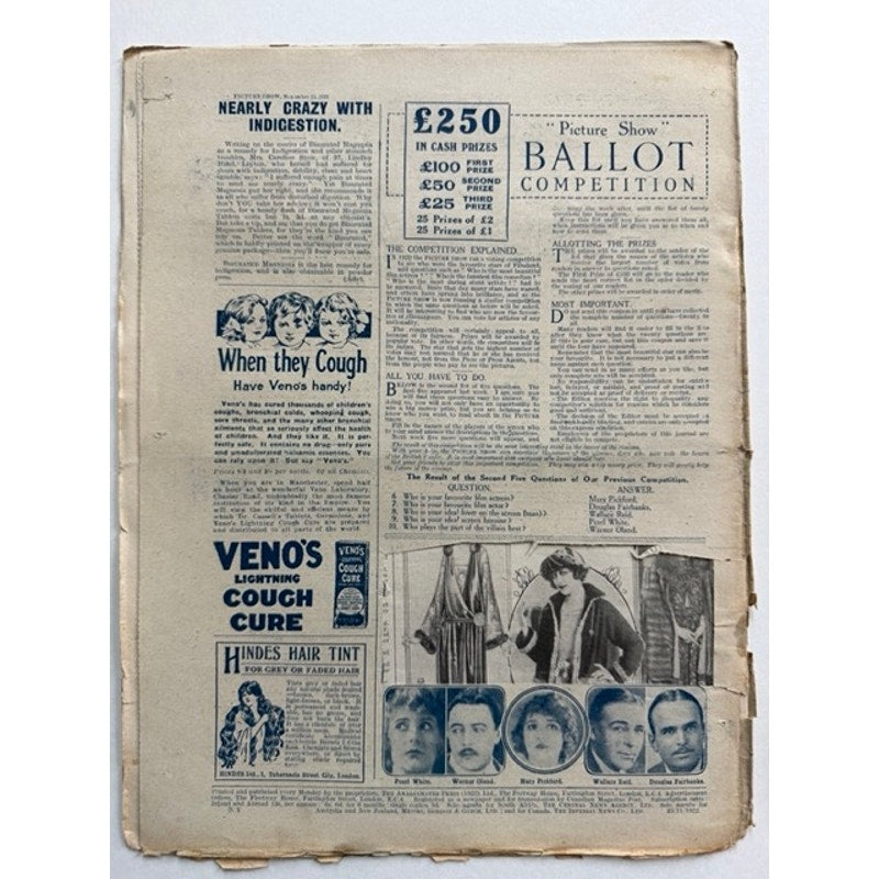 RARE UK Picture Show 1922 Charlie Chaplin Magazine Harold Lloyd Charles Chaplin, Billy Bevan, City Lights, The Kid, Gold Rush, Modern Times