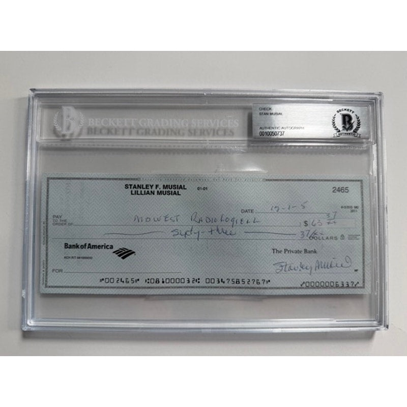 Beckett Stan Musial Autographed Check Stan the Man St. Louis Cardinals, HOF, MLB, Stanley Musial, Stan Musial Signed