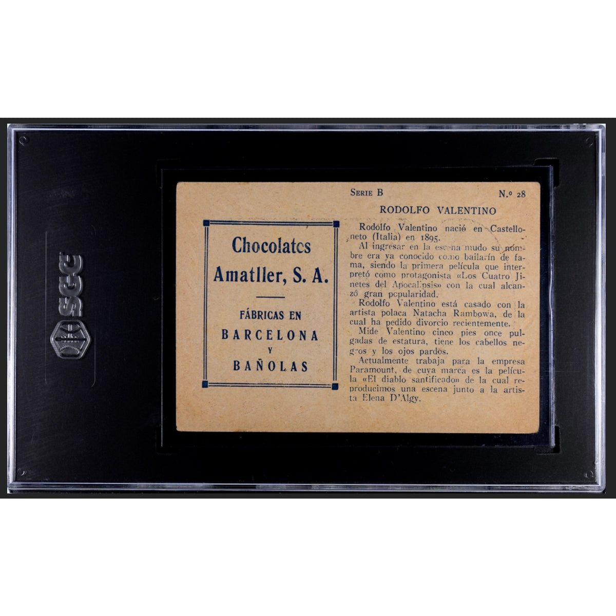 ONLY 1 GRADED 20s Rudolph Valentino Spanish Chocolate Card SGC 1.5 Sainted Devil, The Sheik, Blood and Sand, Cobra, The Eagle