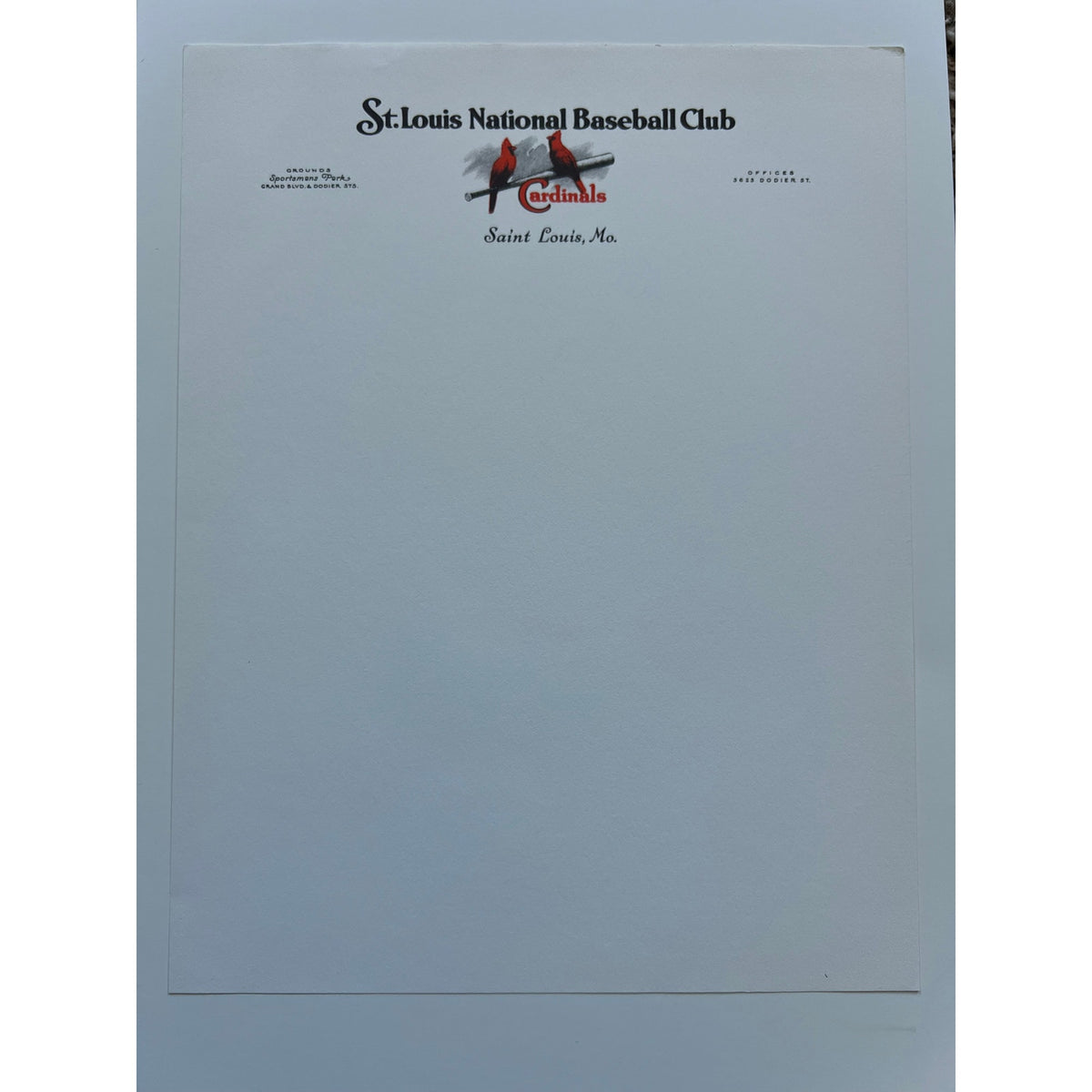 1927-1947 St. Louis Cardinals Original Stationary Sportsmans Park World Series Champions, Dodier, Stan Musial, Rogers Hornsby, Dizzy Dean