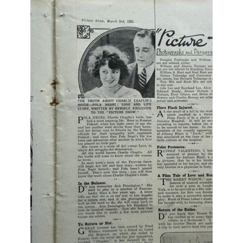 Rare 1923 UK Picture Show Rudolph Valentino Magazine Theda Bara, Hollywood, Pola Negri, Cleopatra, Salome, Sheik, Blood and Sand, Cobra