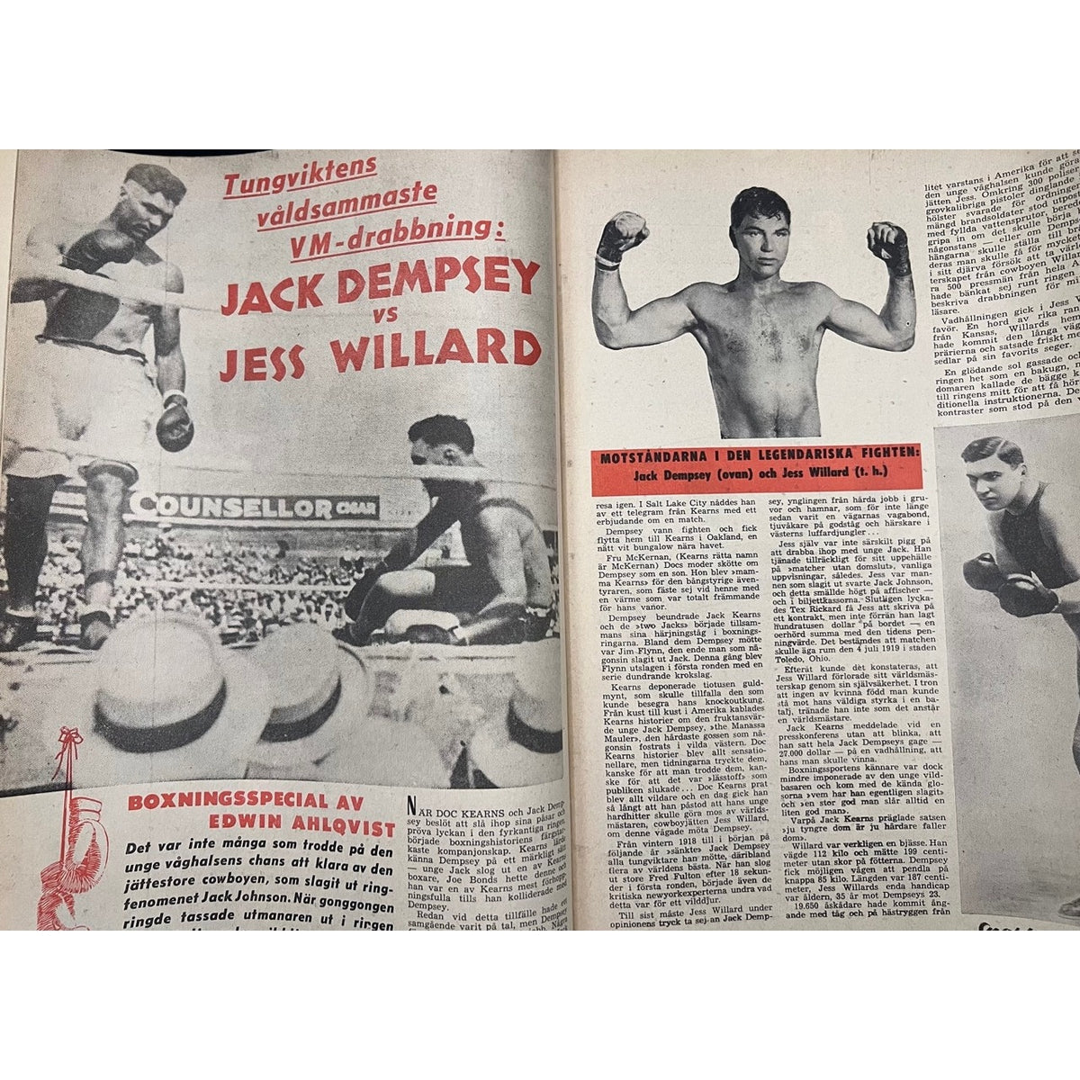 1963 Swedish Rekord Journal Jack Dempsey Magazine w/ Dempsey Autograph Christmas Card, Manassa Mauler