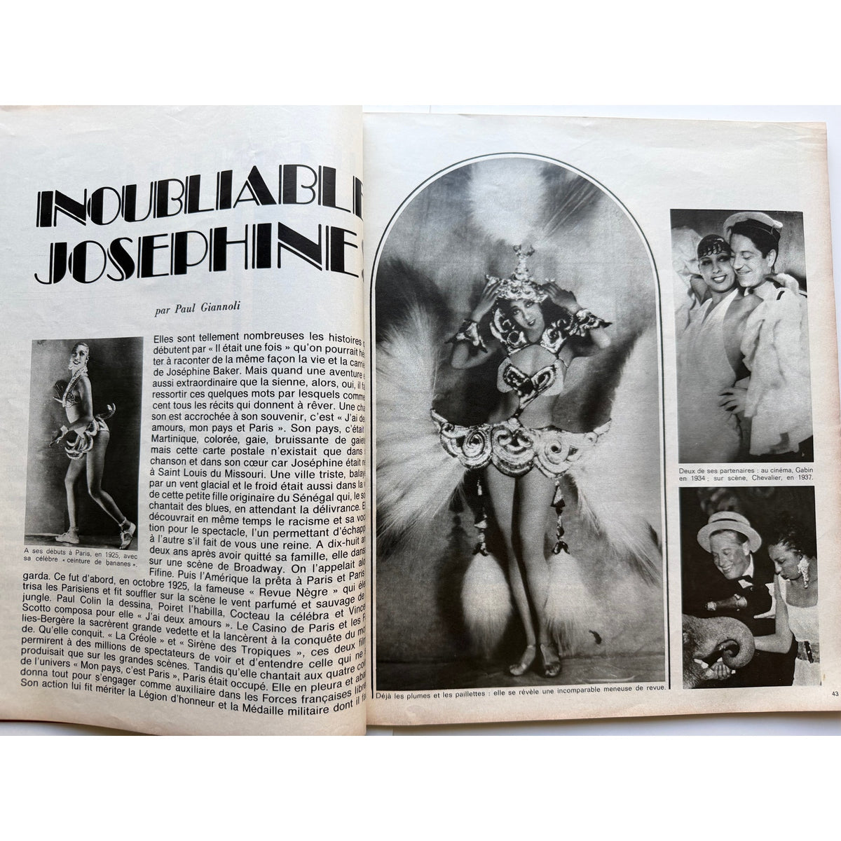 Gorgeous French 1975 Josephine Baker Magazine Jours De France Folies Bergere, Black Venus, Danse Sauvage, Siren of the Tropics, St. Louis