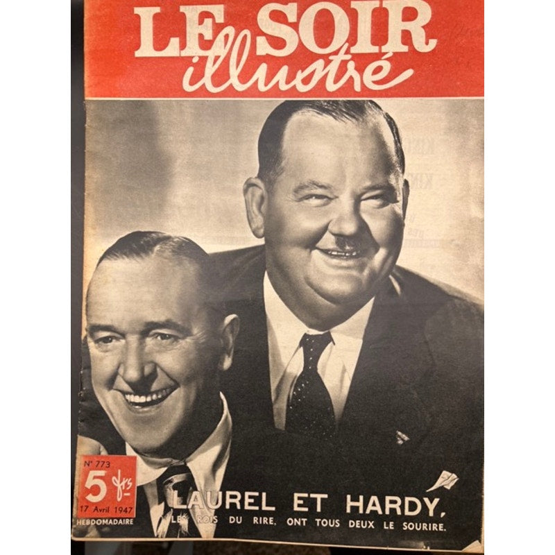 RARE 1947 French Le Soir Illustre Laurel and Hardy Magazine Stan Laurel Oliver Hardy, Bonnie Scotland, Pardon Us, Sons of the Desert