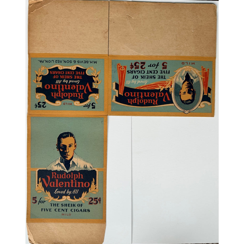RARE UNUSED 1920s Rudolph Valentino Cigar Box The Sheik, Blood and Sand, Cobra, Four Horsemen of the Apocalypse, Sainted Devil, The Eagle