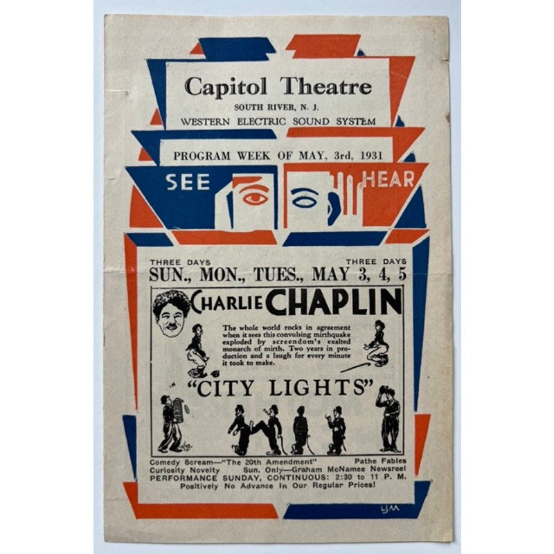 RARE 1931 Charlie Chaplin City Lights Movie Program Charles Chaplin, Joan Crawford, The Kid, Gold Rush, Modern Times