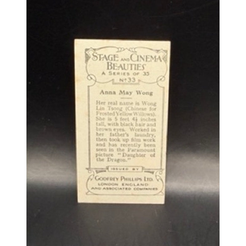 RARE 1935 Anna May Wong Tobacco Card Godfrey Phillips Stage and Cinema Beauties, Piccadilly, Toll of the Sea, Thief of Bagdad, Shanghai Express