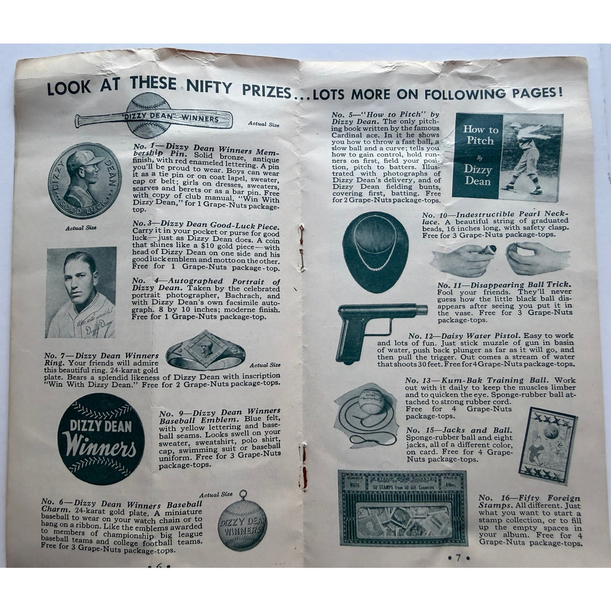 1935 Grape Nuts Dizzy Dean Booklet St. Louis Cardinals Win with Dizzy Gashouse Gang, HOF, World Series Champion, Dean Brothers