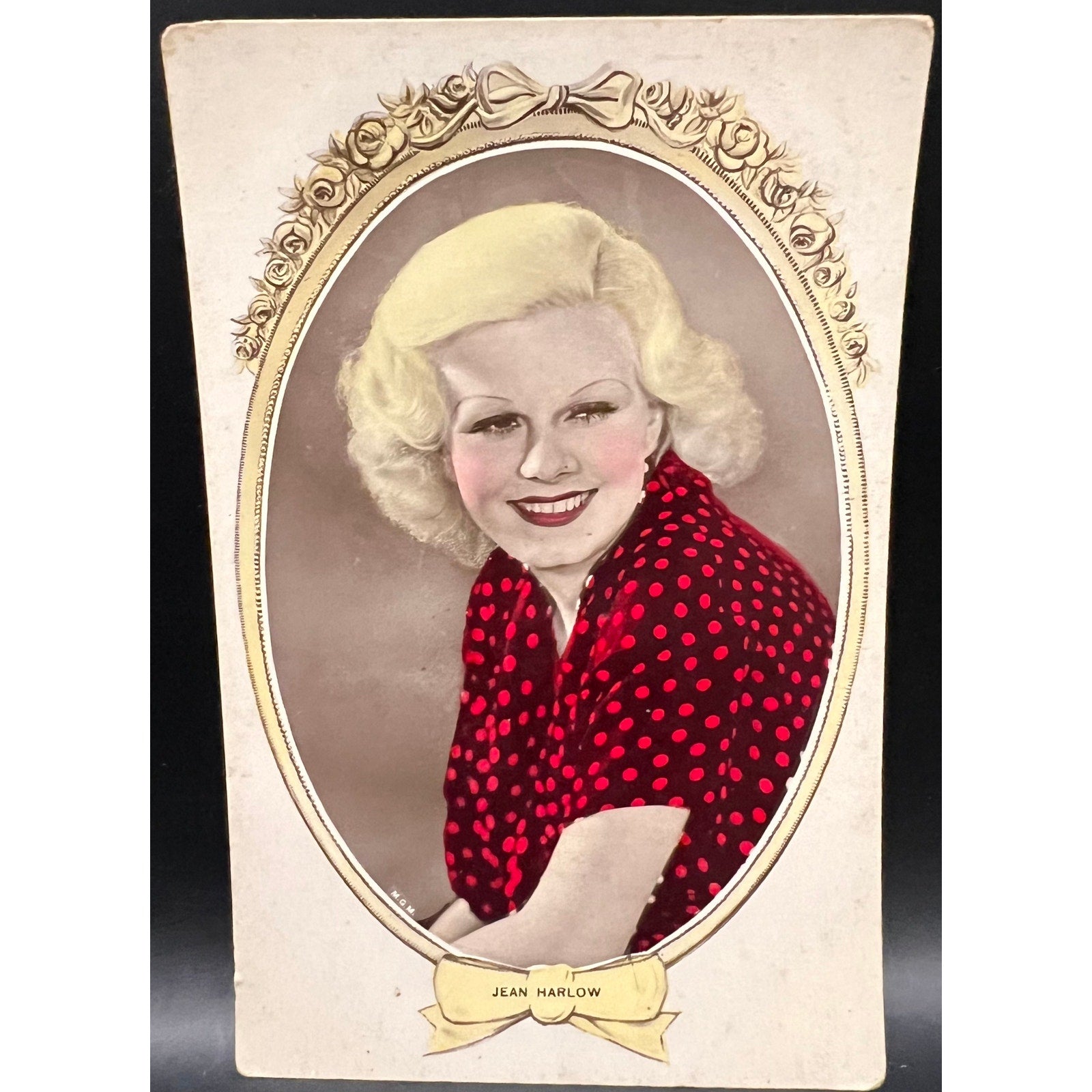 Gorgeous Cameo Hand Colored Jean Harlow Real Photo Postcard London KC34 Platinum Blonde, Dinner at Eight, Public Enemy
