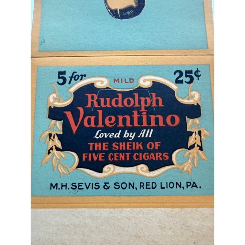 RARE UNUSED 1920s Rudolph Valentino Cigar Box The Sheik, Blood and Sand, Cobra, Four Horsemen of the Apocalypse, Sainted Devil, The Eagle
