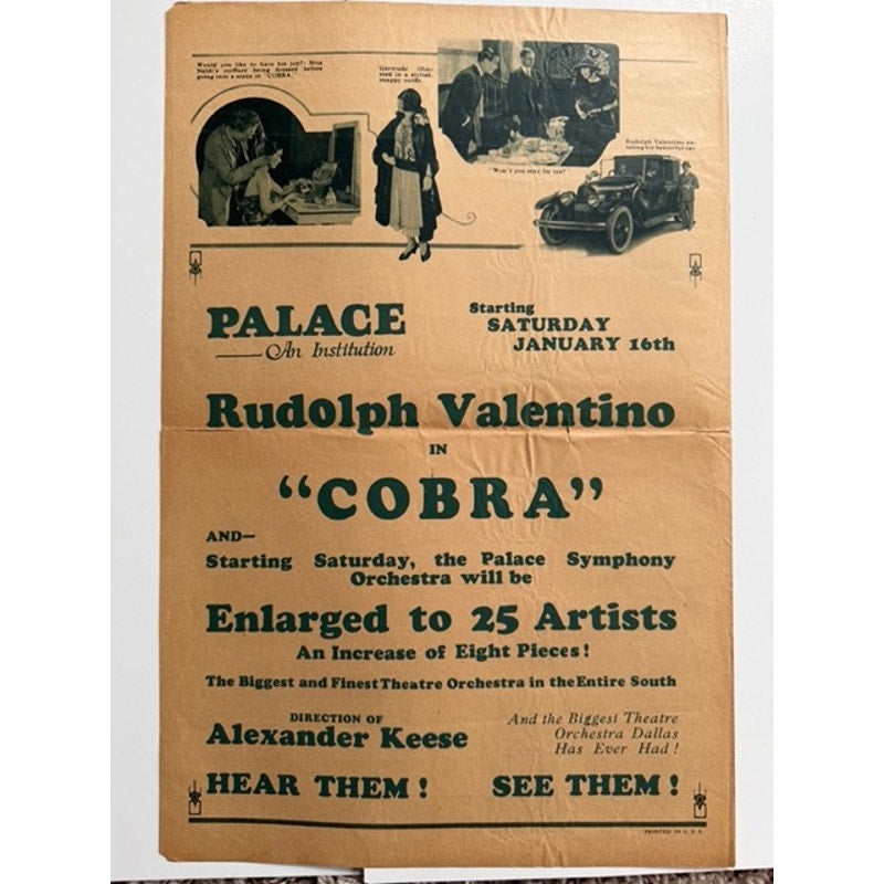 RARE 1925 Cobra Screen Scrapbook, Palace Theater, Cobra Movie Advertisement, The Sheik, Blood and Sand, Four Horsemen of the Apcalypse