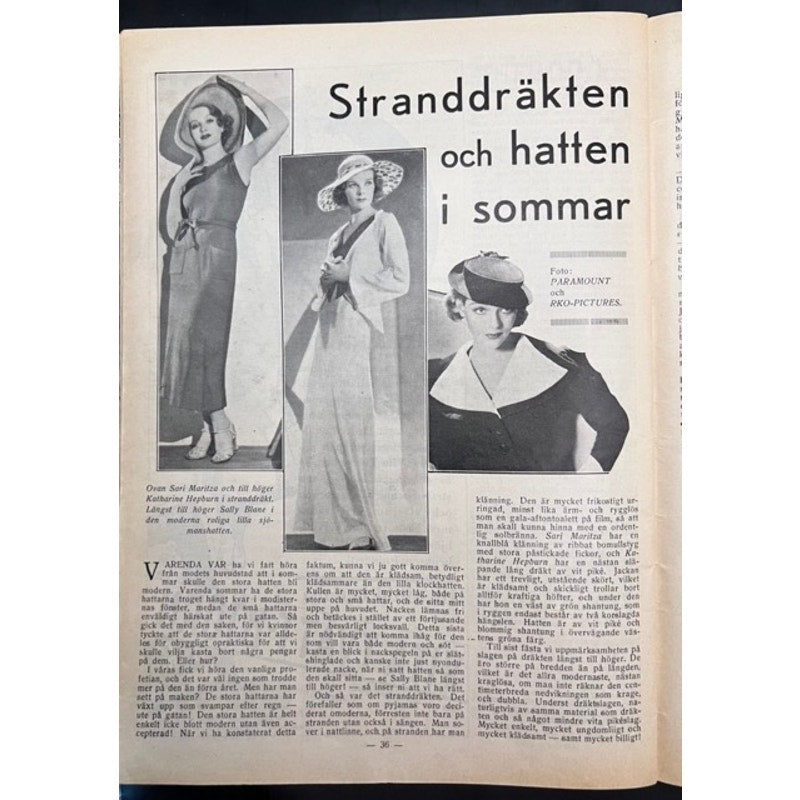 RARE Gorgeous 1934 Swedish Claudette Colbert Cleopatra Magazine Boom Town, Zaza, It Happened One Night, Sign of the Cross, Hollywood