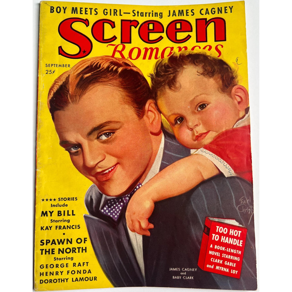 Original Sept 1938 Screen Romances James Cagney Magazine cover. Clark Gable, Hedy Lamarr, Edward G. Robinson, Jean Harlow Ty Power Hollywood