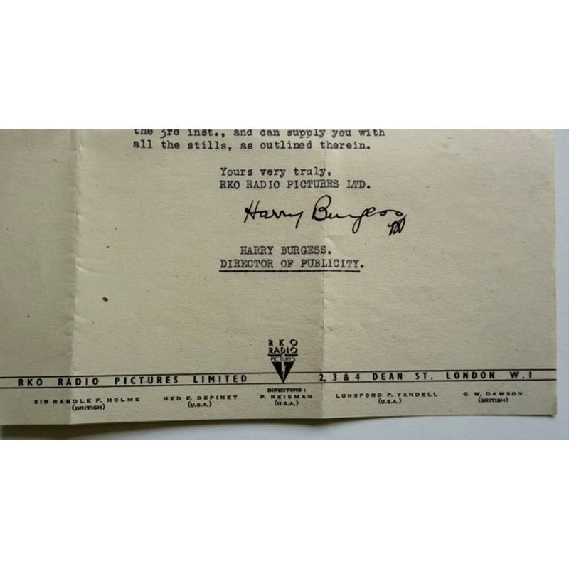 SCARCE 1943 Walt Disney Bambi Signed Letterhead, London RKO, Radio Pictures Limited, Disney, Technicolor, Dean Street, Rare Walt Disney