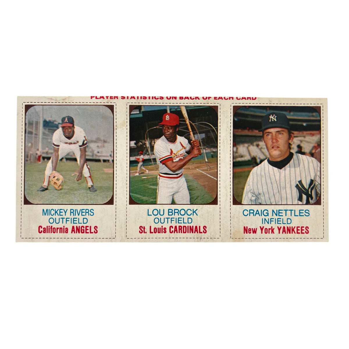 1975 Hostess Baseball Cards Complete Panel Lou Brock St. Louis Cardinals HOF MLB, New York Yankees, California Angels