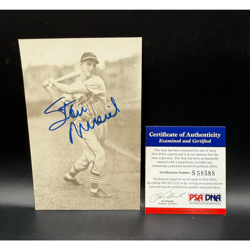 PSA 1940s Stan Musial Autographed Post Card Musial Rookie Stan the Man St. Louis Cardinals, Postcard, HOF, MLB, World Series Champion