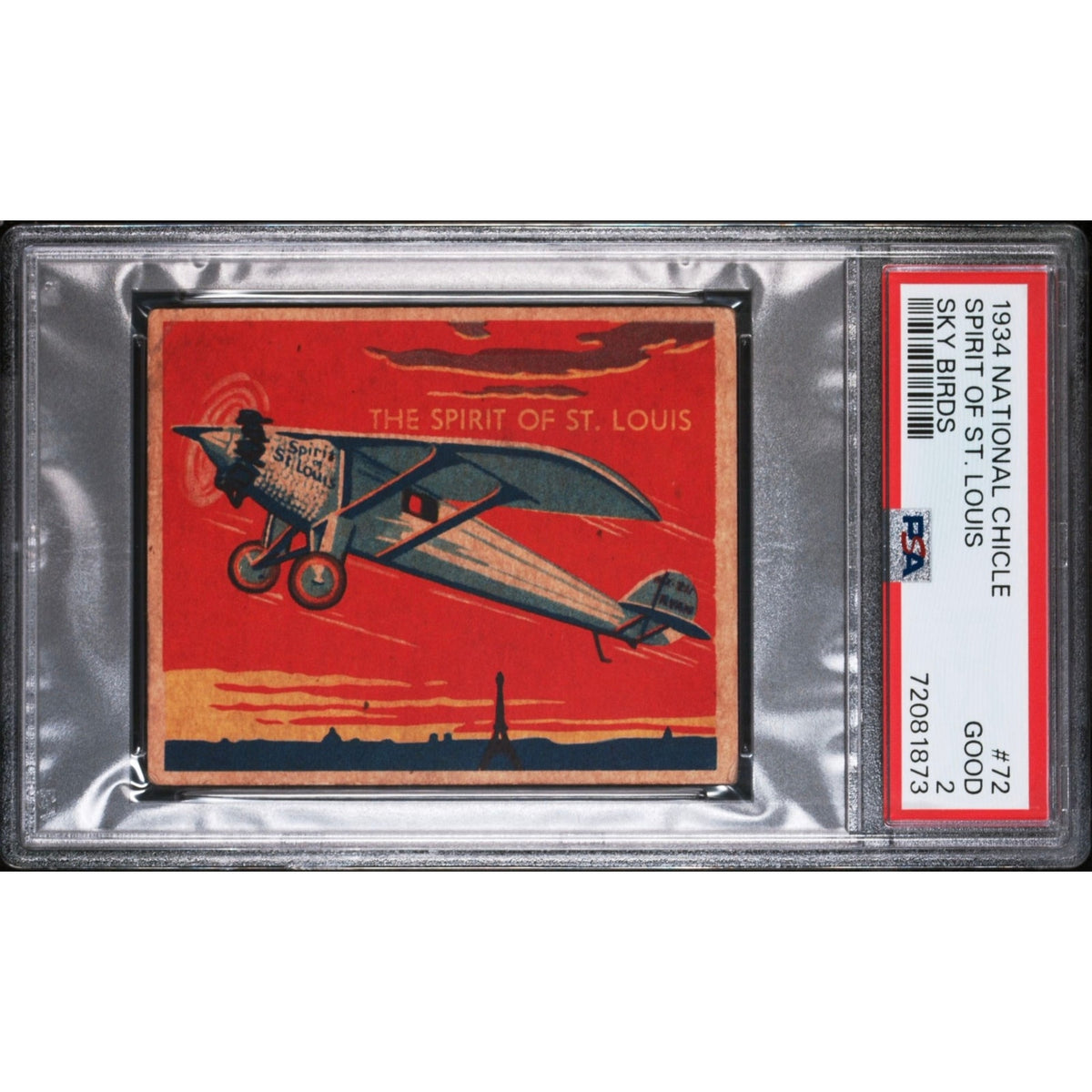 1934 National Chicle Spirit of St. Louis Charles Lindbergh PSA 2 Sky Birds Plane Aviation Lindbergh Card Lindy