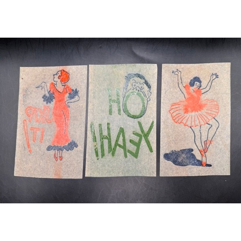 SUPER RARE 1934 - 3 Transfers Comic Bubble Gum Skip It, Oh Yeah, Ballerina