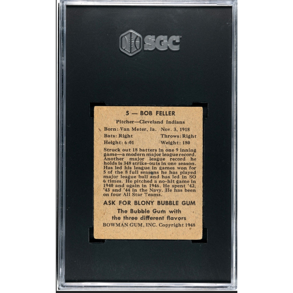1948 Bowman Bob Feller SGC 2.5 Cleveland Guardians Bullet Bob, Hall of Fame, Baseball Card, MLB